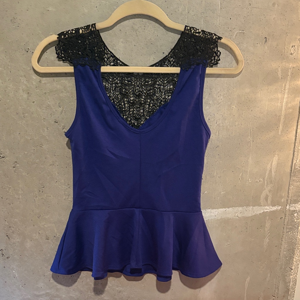 Charlotte Russe Cobalt Blue Peplum Top With Black Lace